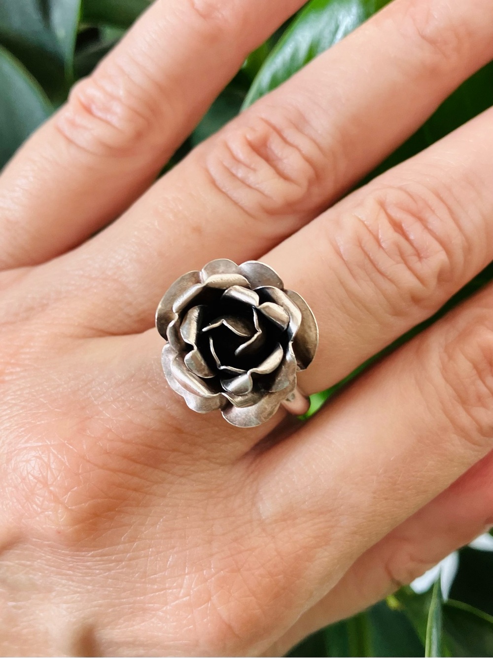 Sterling Silver Rose with Petals Statement Ring, 6.75